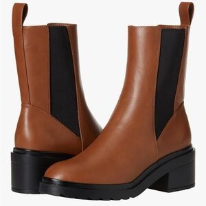 Women's Cognac Chelsea Block-Heel Boots with Elastic Panels